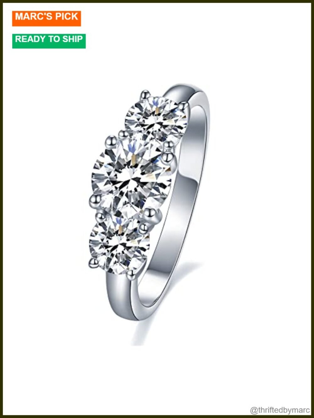 Moissanite 3 Stone Engagement Ring 925 Sterling Silver Wedding Band
